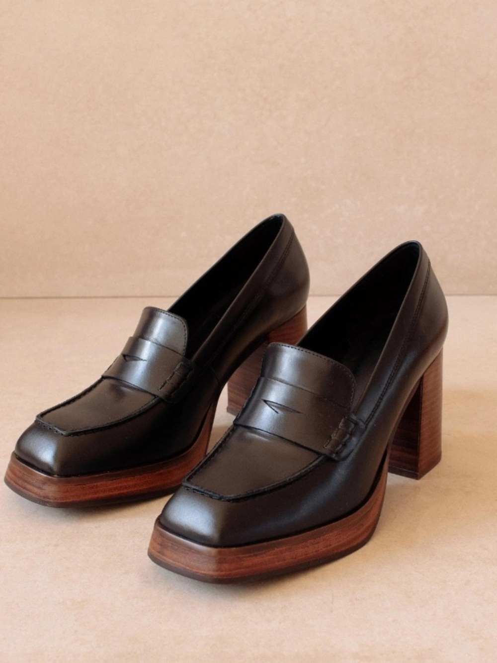 ALOHAS Busy Black Vegan Leather High-Heeled Loafers